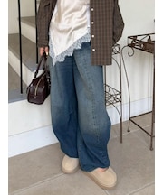 【WEB限定00サイズ】ドレープヘムイージーデニムパンツ