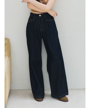 【WEB限定00サイズ】タックワイドクラシックデニムパンツ