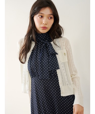 Lilyモチーフコットンクロシェカーディガン