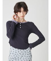 バックオープンヘンリーネックカットトップス
