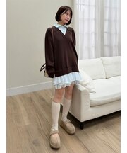 シャツドッキングニットミニワンピース