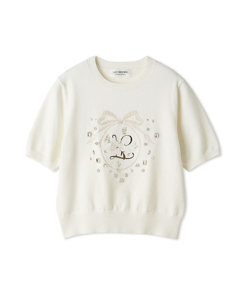 [L.B CANDY STOCK] ビジューエンブロイダリーニットトップ