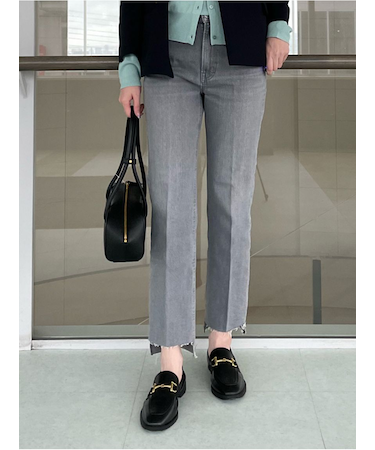 裾段差テーパードデニムパンツ