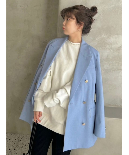 金釦ダブルブレストロングブレザー