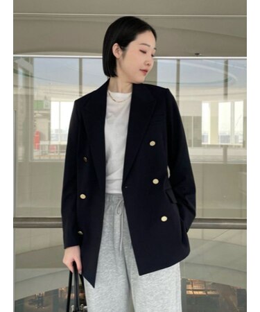 金釦ダブルブレストロングブレザー