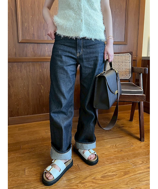 セルビッチワイドストレートデニムパンツ【ウォッシャブル】