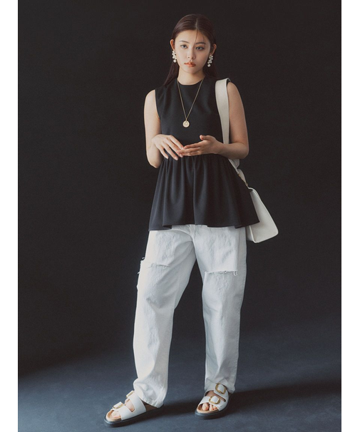 【WEB限定00サイズ】ワイドテーパードカットアウトデニムパンツ
