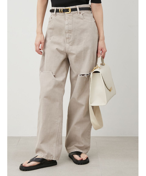 【WEB限定00サイズ】ワイドテーパードカットアウトデニムパンツ