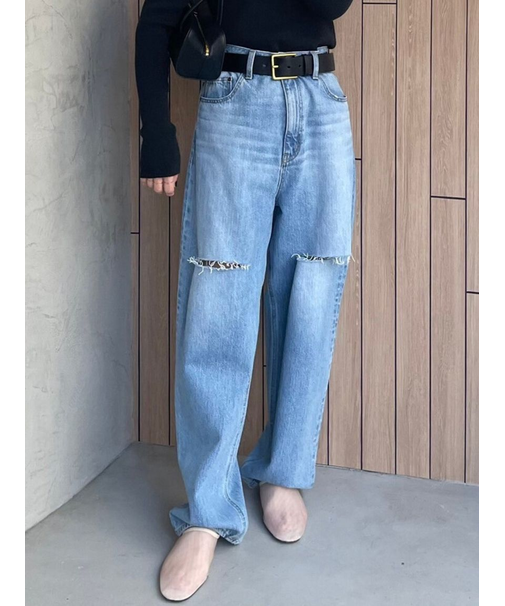 【WEB限定00サイズ】ワイドテーパードカットアウトデニムパンツ