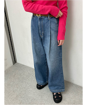 【WEB限定00サイズ】ルーズフィットタックバギーデニムパンツ
