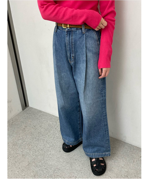 【WEB限定00サイズ】ルーズフィットタックバギーデニムパンツ