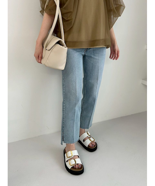 裾段差テーパードデニムパンツ