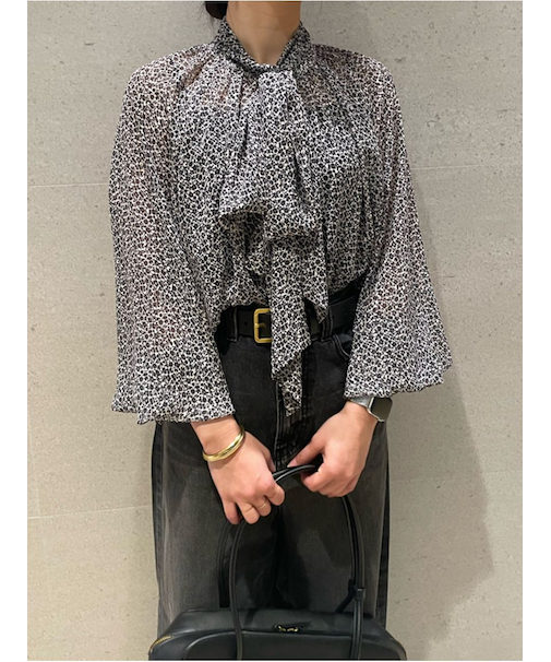2WAY花柄シアーボウタイブラウス【ウォッシャブル】