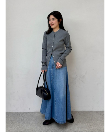後ろゴムマチデザインフレアデニムスカート【ウォッシャブル】