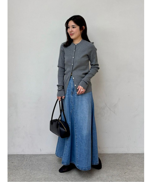 後ろゴムマチデザインフレアデニムスカート【ウォッシャブル】