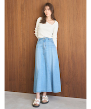 後ろゴムマチデザインフレアデニムスカート【ウォッシャブル】