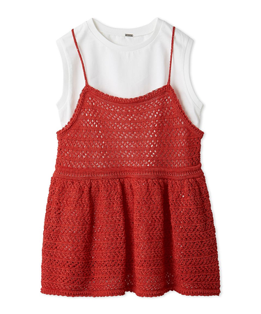 【ウォッシャブル】クロシェニットキャミ×ノースリトップス