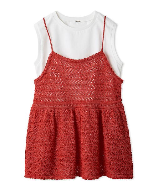 【ウォッシャブル】クロシェニットキャミ×ノースリトップス