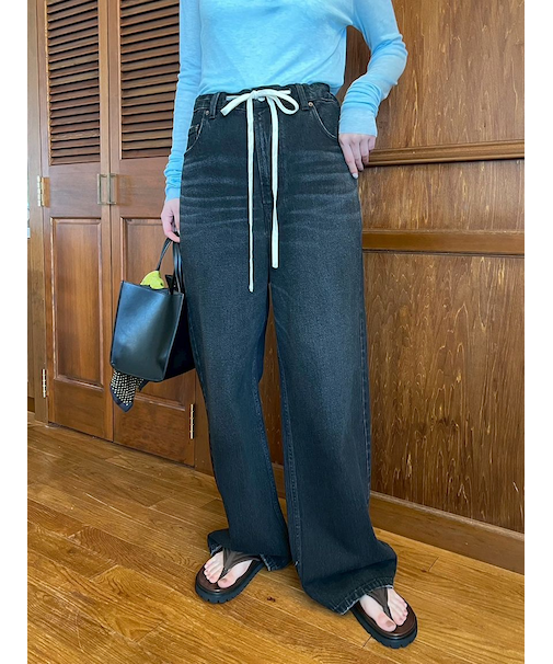 ウエストドロストワイドデニムパンツ