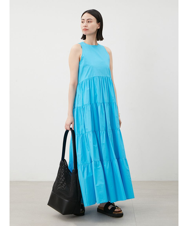 【ウォッシャブル】クルーネックアメスリティアードロングワンピース