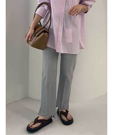 裾段差テーパードデニムパンツ