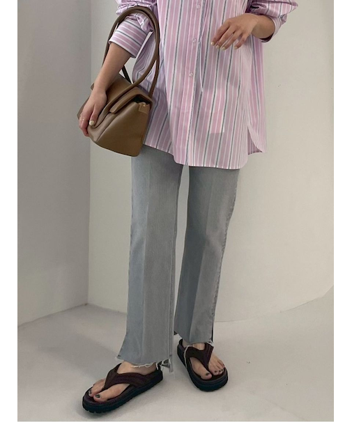 裾段差テーパードデニムパンツ