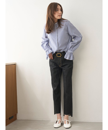 裾段差テーパードデニムパンツ