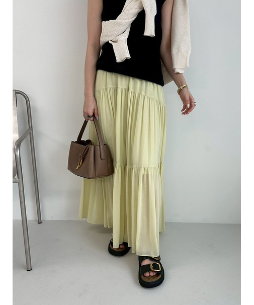 マキシ丈ボリュームティアードスカート