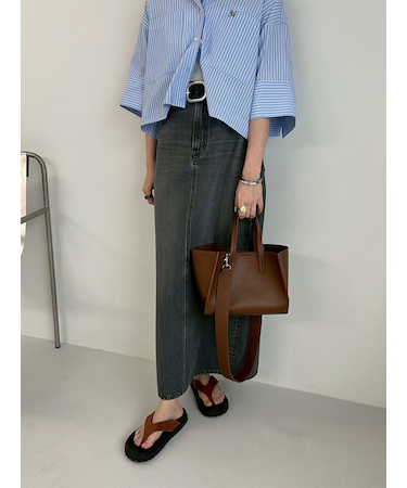 後ベンツストレートマキシデニムスカート