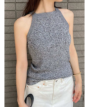 アメリカンスリーブリブニットトップス