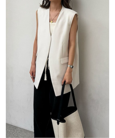 ソリッドノーカラーロングベスト