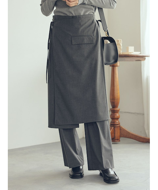 巻きスカートレイヤウエストゴムシガレットパンツ