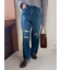 ダメージ加工ルーズストレートデニムパンツ
