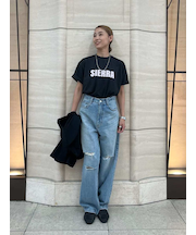 ダメージ加工ルーズストレートデニムパンツ