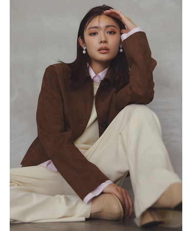 ショート丈ステンカラーリサイクルスウェードブルゾン