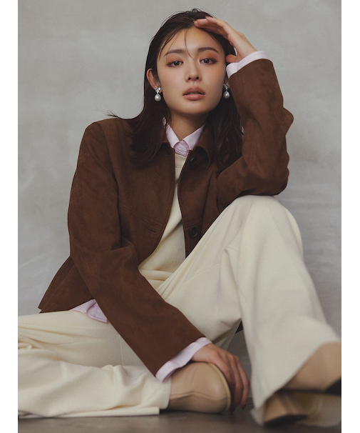 ショート丈ステンカラーリサイクルスウェードブルゾン