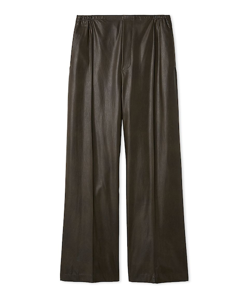 フェイクレザーセンタープレスワイドイージーパンツ