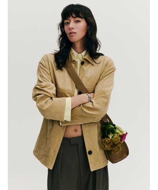 ステンカラーリサイクスウェードライクブルゾン