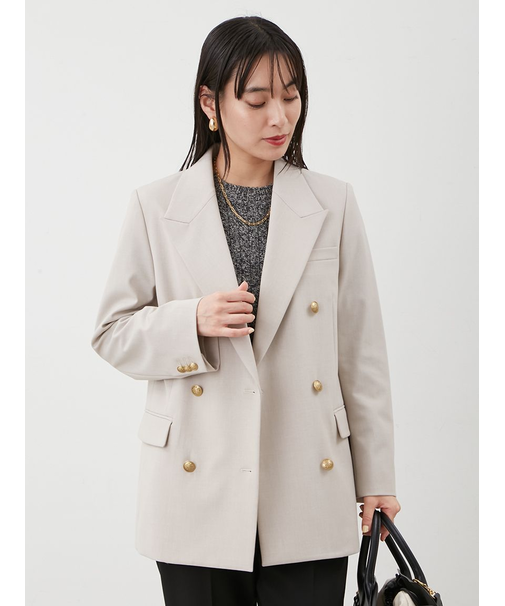 金釦ダブルブレストロングブレザー