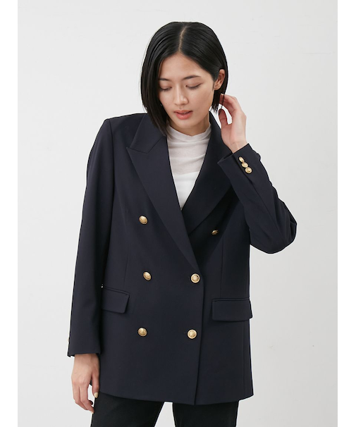 金釦ダブルブレストロングブレザー