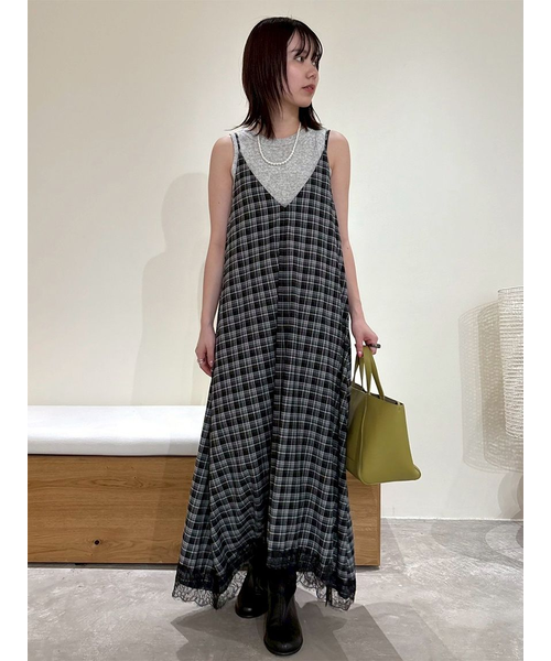 サテンレーストリミングナローキャミワンピース｜ミラオーウェン