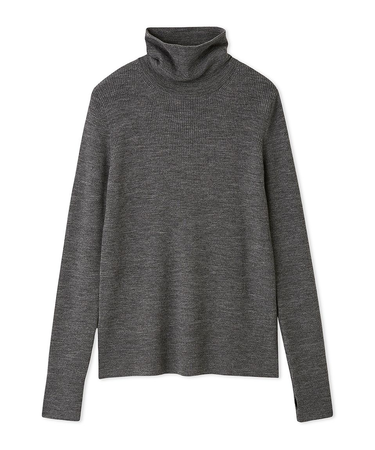 タートルネックリブニットプルオーバー