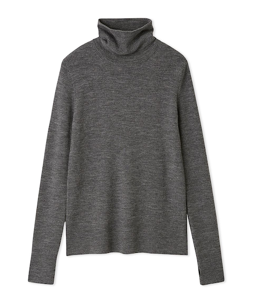 タートルネックリブニットプルオーバー