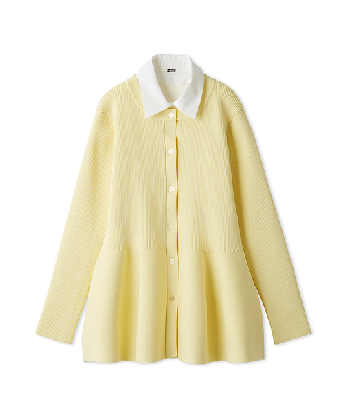 2way襟付きペプラムニットトップス