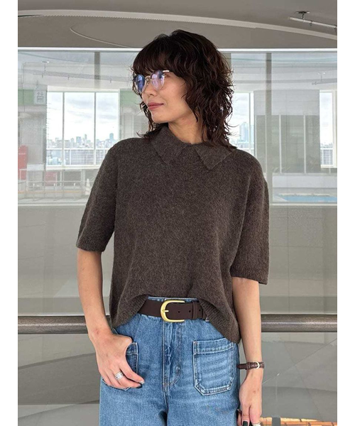 ポロ衿クロップド丈モヘアニットトップス｜ミラオーウェンの通販