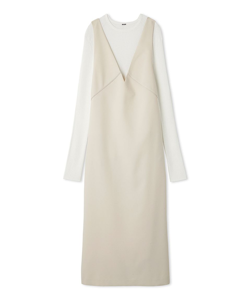 【セットアイテム】クルーネックニット×Aラインキャミレイヤードワンピース セットアイテム】クルーネックニット×Aラインキャミレイヤード