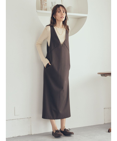 【セットアイテム】クルーネックニット×Aラインキャミレイヤードワンピース セットアイテム】クルーネックニット×Aラインキャミレイヤード