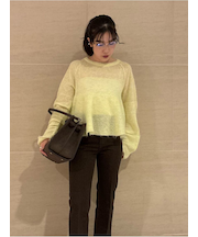 モヘア混タックスリーブペプラムニットプルオーバー