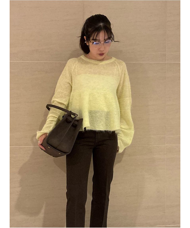 モヘア混タックスリーブペプラムニットプルオーバー