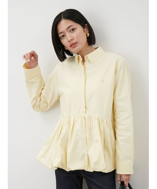 釦ダウン裾バルーンペプラムシャツ